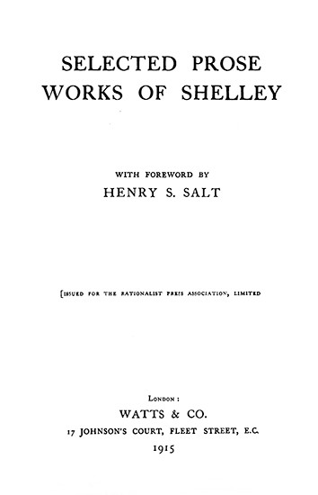 Selected Prose Works of Shelley - Henry Salt