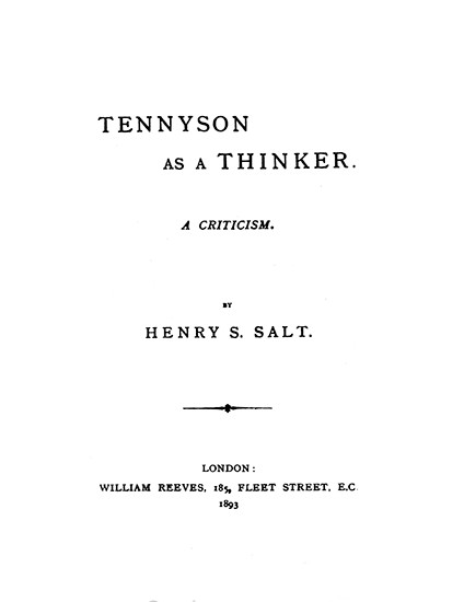 Tennyson as a Thinker Henry S. Salt